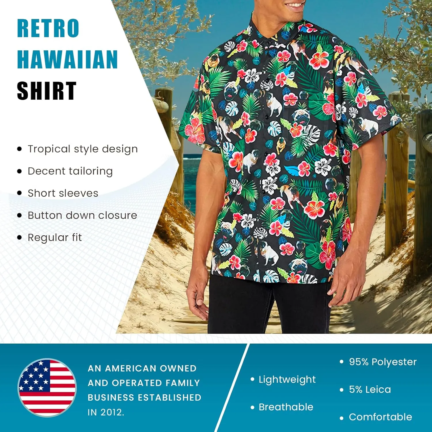Funny Guy Mugs Mens Hawaiian Print Button Down Short Sleeve Shirt