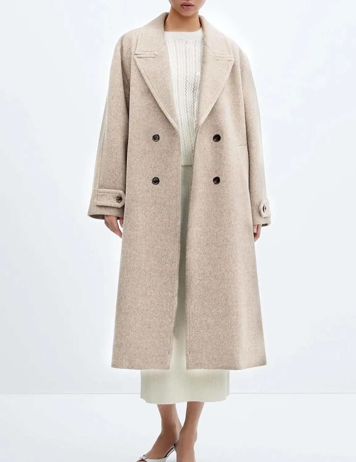 Gihuo Women's Notched Collar Wool Blend Pea Coat Winter Double Breasted Trench Coat Long Oversized Button Down Overcoats
