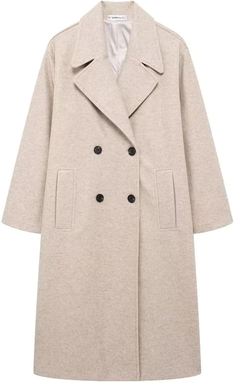 Gihuo Women's Notched Collar Wool Blend Pea Coat Winter Double Breasted Trench Coat Long Oversized Button Down Overcoats