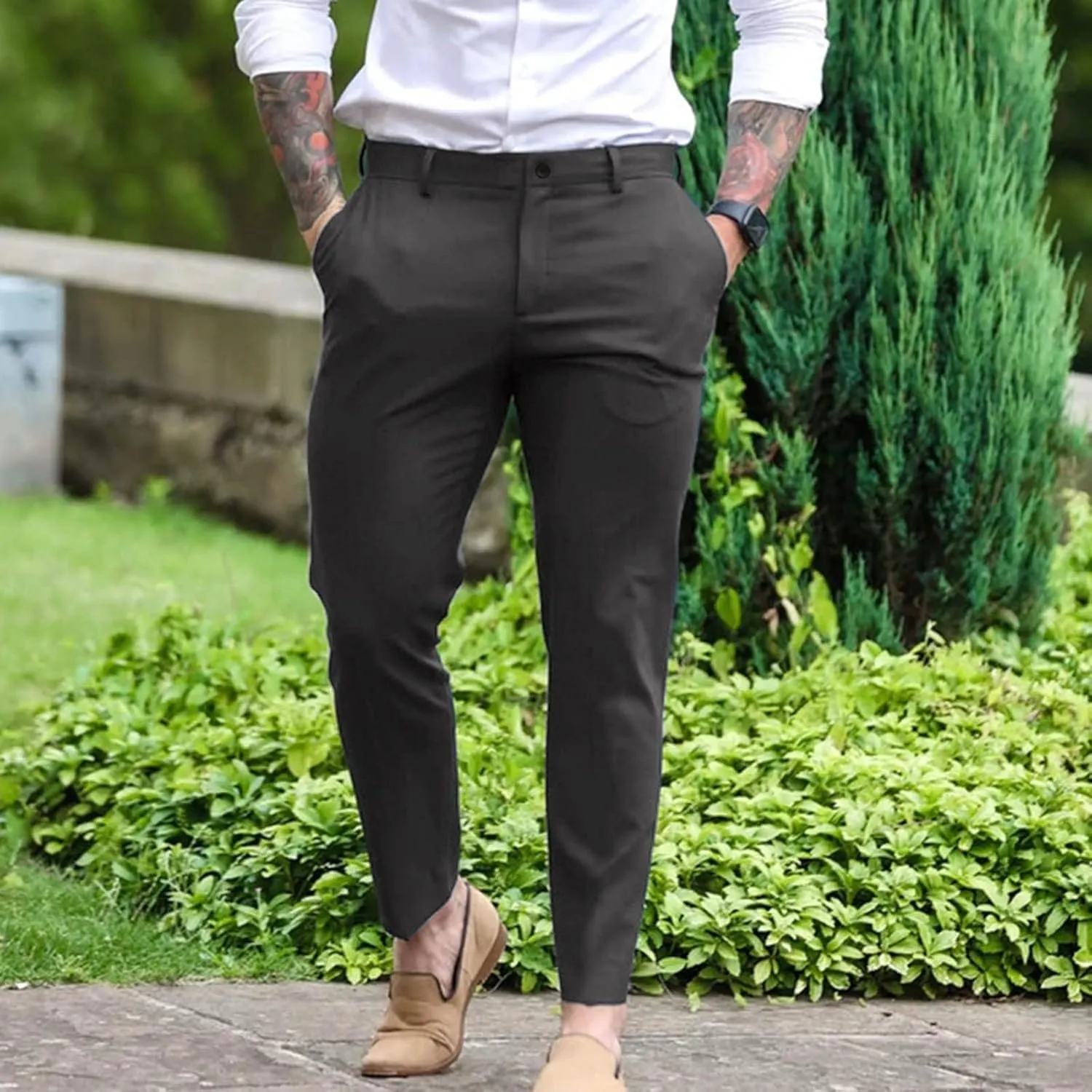 GOKKILRW Mens Slim Fit Dress Pants Stretch Skinny Flat-Front Business Work Suit Pants Casual Golf Pants Chinos