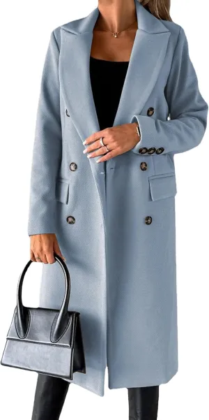 GORIFE Women's Double Breasted Long Coats Lapel Collar Winter Pea Coat Trench Slim Fit Jackets Coat Outwear
