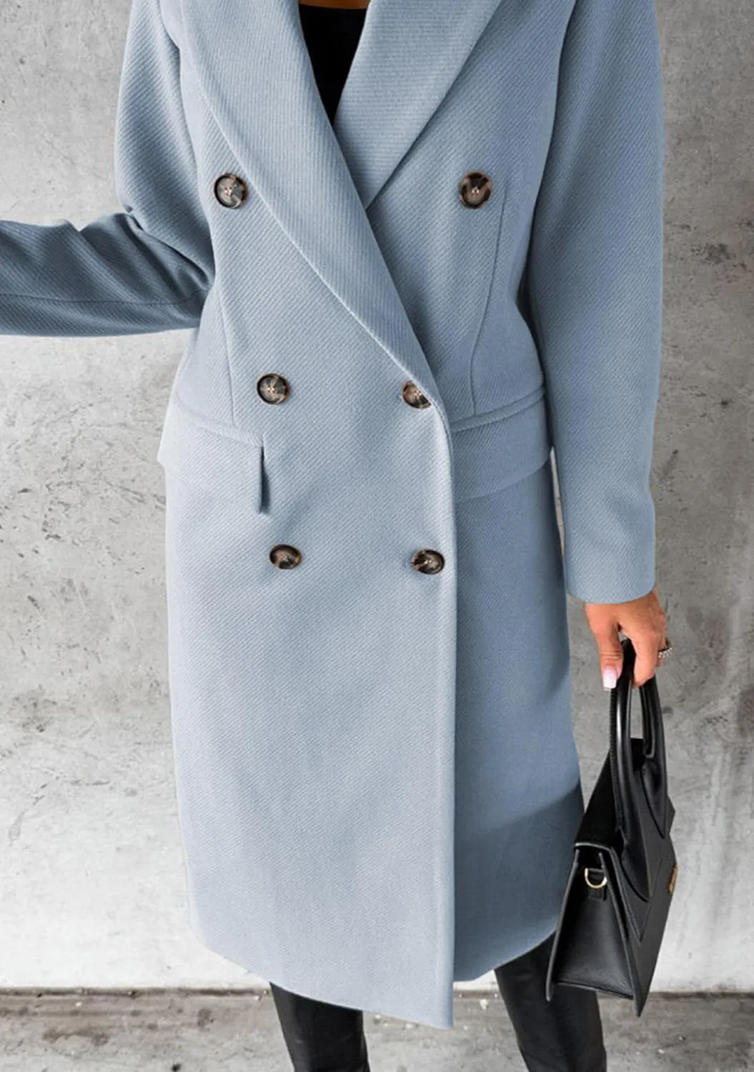 GORIFE Women's Double Breasted Long Coats Lapel Collar Winter Pea Coat Trench Slim Fit Jackets Coat Outwear