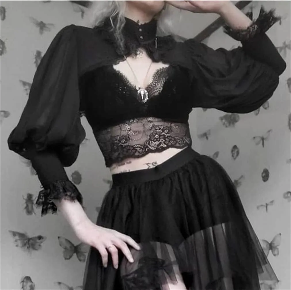Goth Lace Shrug Fashion Trendy Crop Top Shrugs for Women