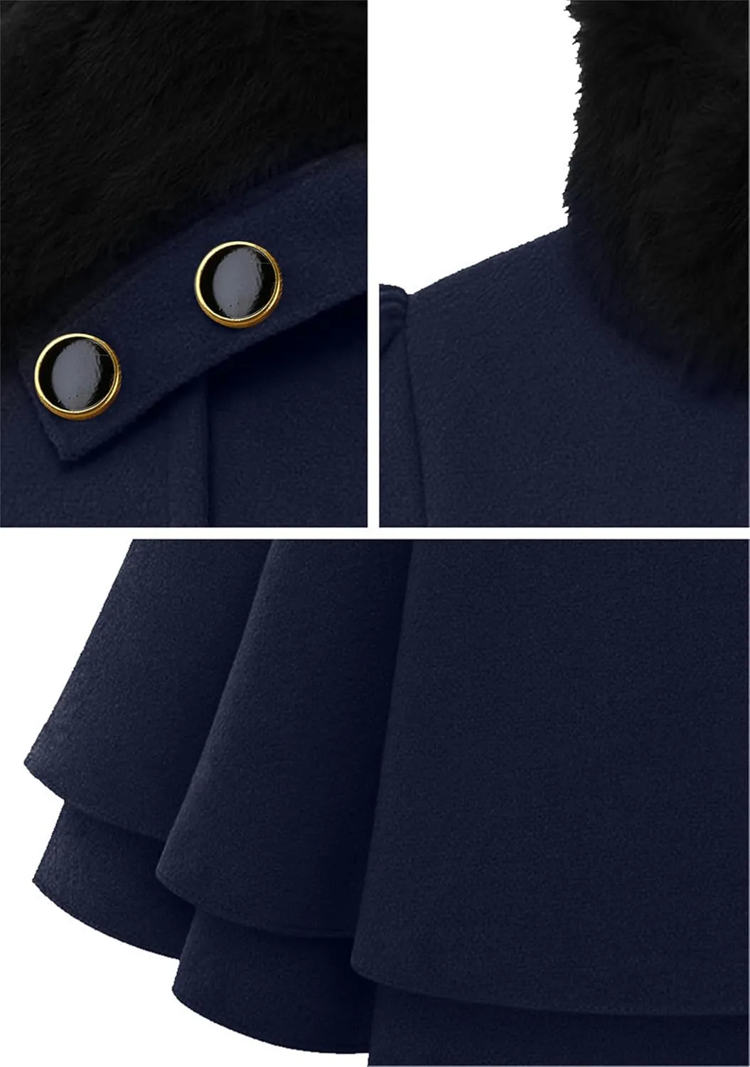 GRASWE Women's Winter Faux Fur Collar Coat Thick Wool Blend Double Breasted Trench Coat Warm Swing Jacket