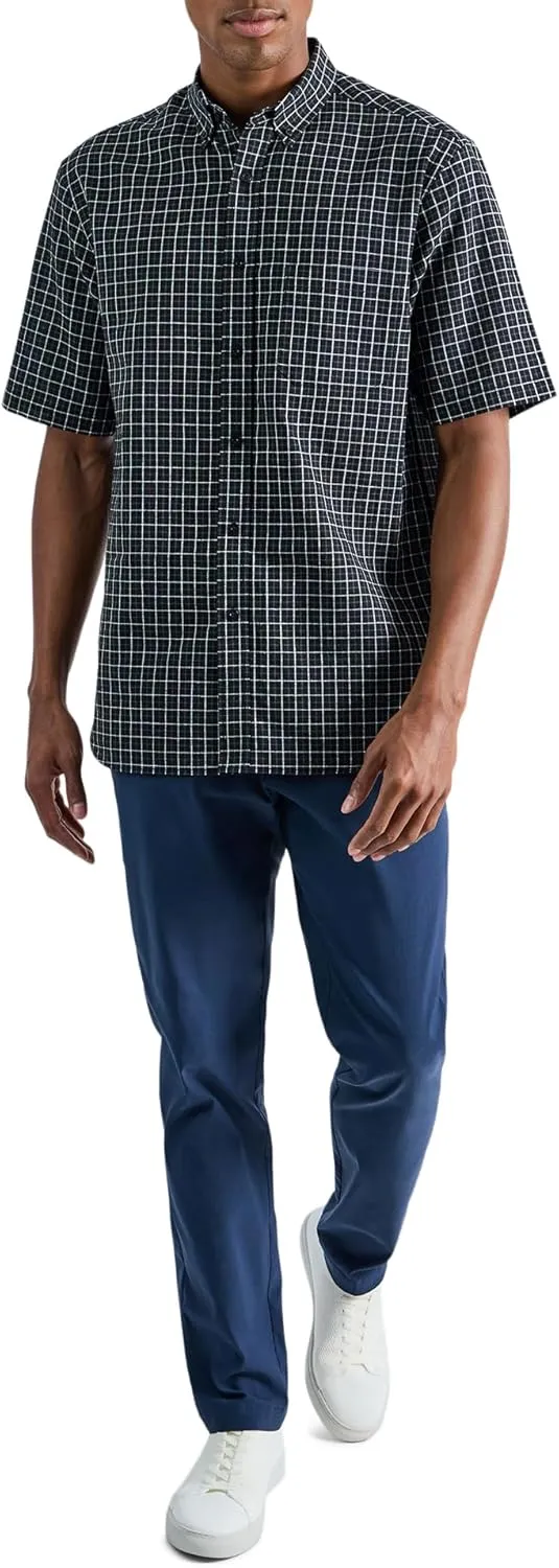 Haggar Men's Life Khaki Short Sleeve Button-Down Casual Linen Shirt