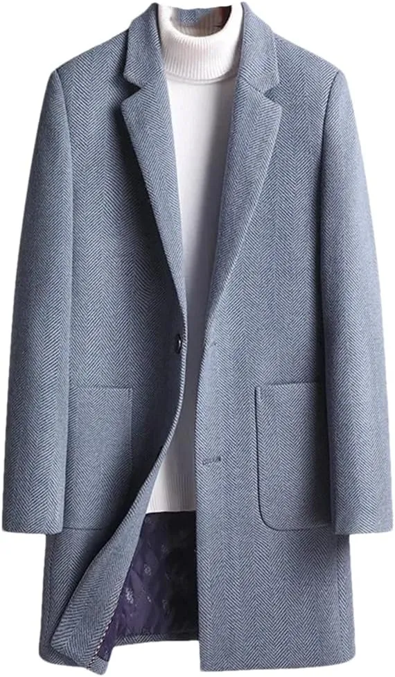 Haitpant Business Wool Long Coat For Men, Winter Solid Padded Cotton Woolen Trench Coat Youth Korean Clothing