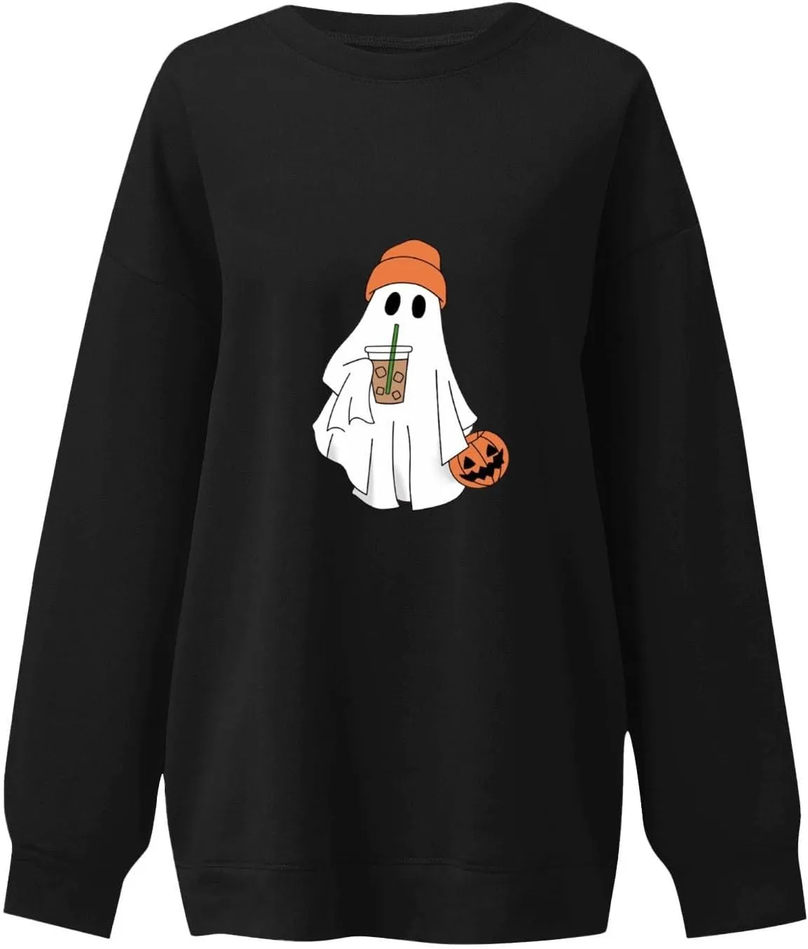 Halloween Sweatshirts for Women Long Sleeve Crewneck Cute Spooky Pullover Tops Oversized Halloween Ghost Shirt