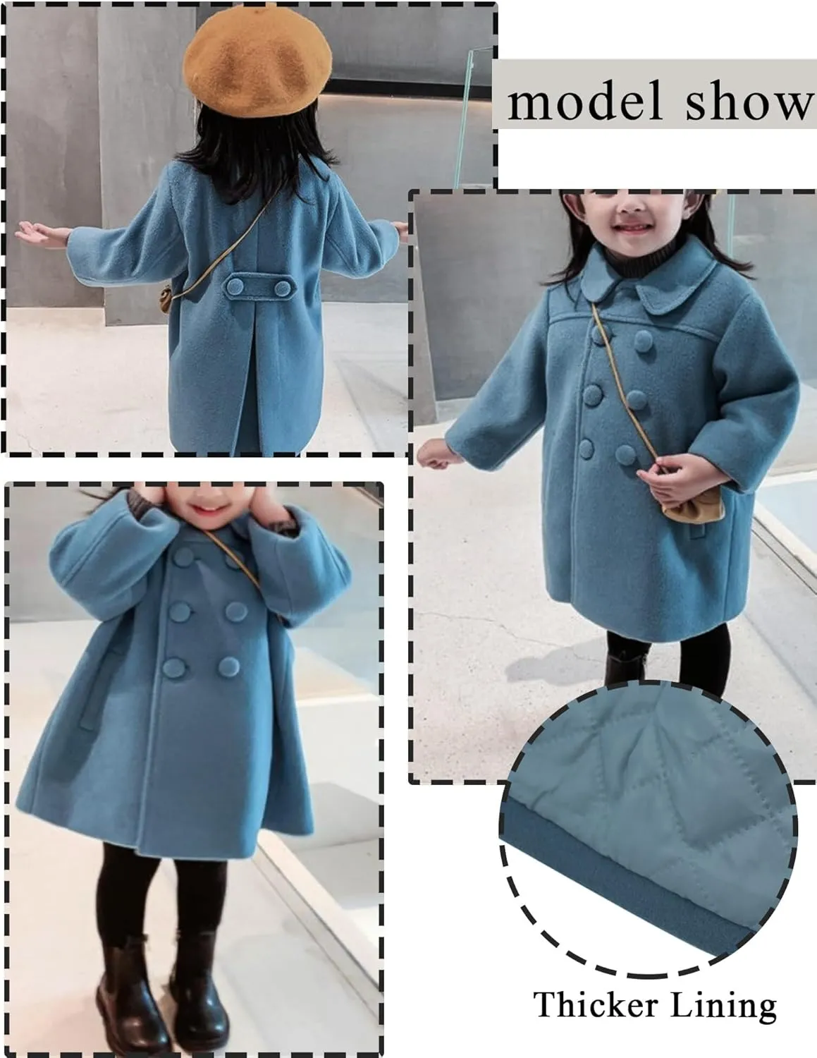 Happy Cherry Kids Girls Dress Coats Cloak Button Jacket Clothes Outerwear Clothes Winter Trench Peacoat