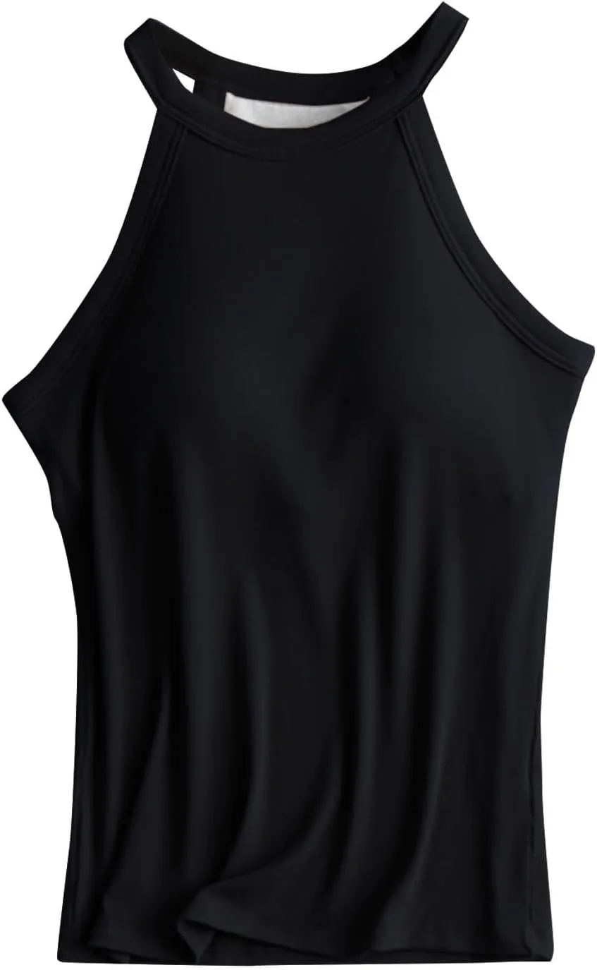 Heevina Tank Tops With Built In Bras For Women Halter Camisole Spaghetti Strap Cami Shelf Bra Vest Undershirts Shirt