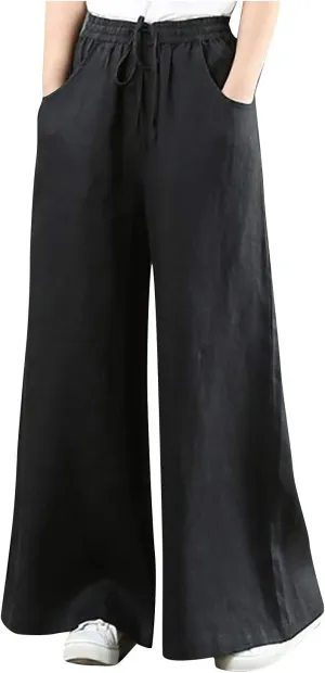 High Solid Fashion Waist Women's Wide Color Wash Trousers Pants Leg Plus Size Pants Women Plus Size Camouflage Clothes