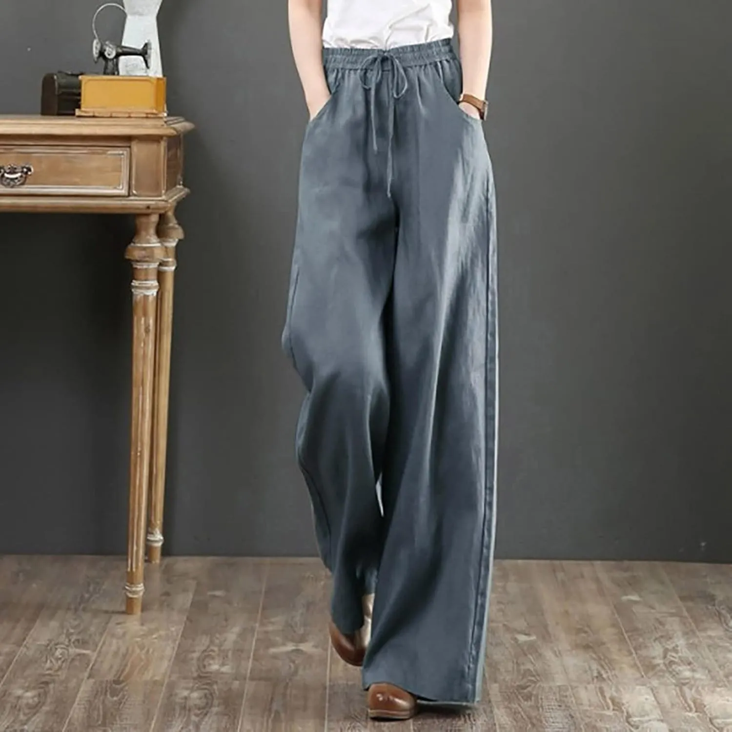 High Solid Fashion Waist Women's Wide Color Wash Trousers Pants Leg Plus Size Pants Women Plus Size Camouflage Clothes
