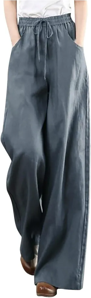 High Solid Fashion Waist Women's Wide Color Wash Trousers Pants Leg Plus Size Pants Women Plus Size Camouflage Clothes