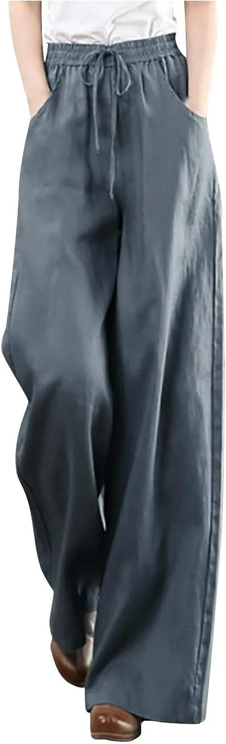 High Solid Fashion Waist Women's Wide Color Wash Trousers Pants Leg Plus Size Pants Women Plus Size Camouflage Clothes