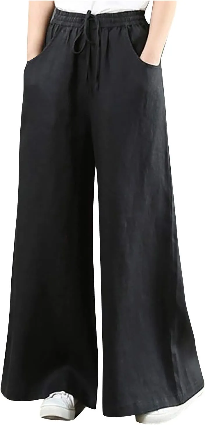 High Solid Fashion Waist Women's Wide Color Wash Trousers Pants Leg Plus Size Pants Women Plus Size Camouflage Clothes