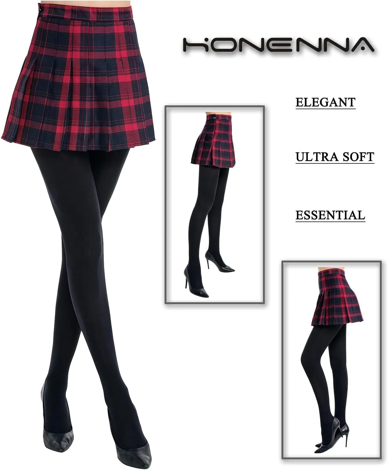 HONENNA Women's Control Top High Elastic Soft Opaque Pantyhose Tights
