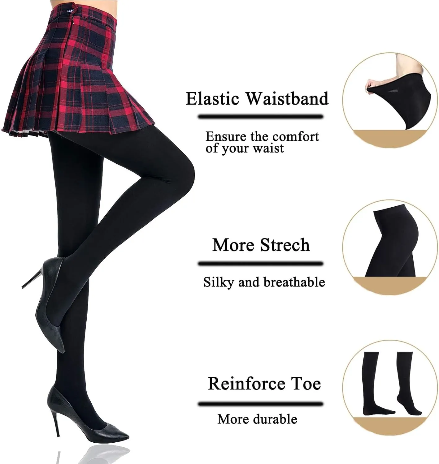 HONENNA Women's Control Top High Elastic Soft Opaque Pantyhose Tights