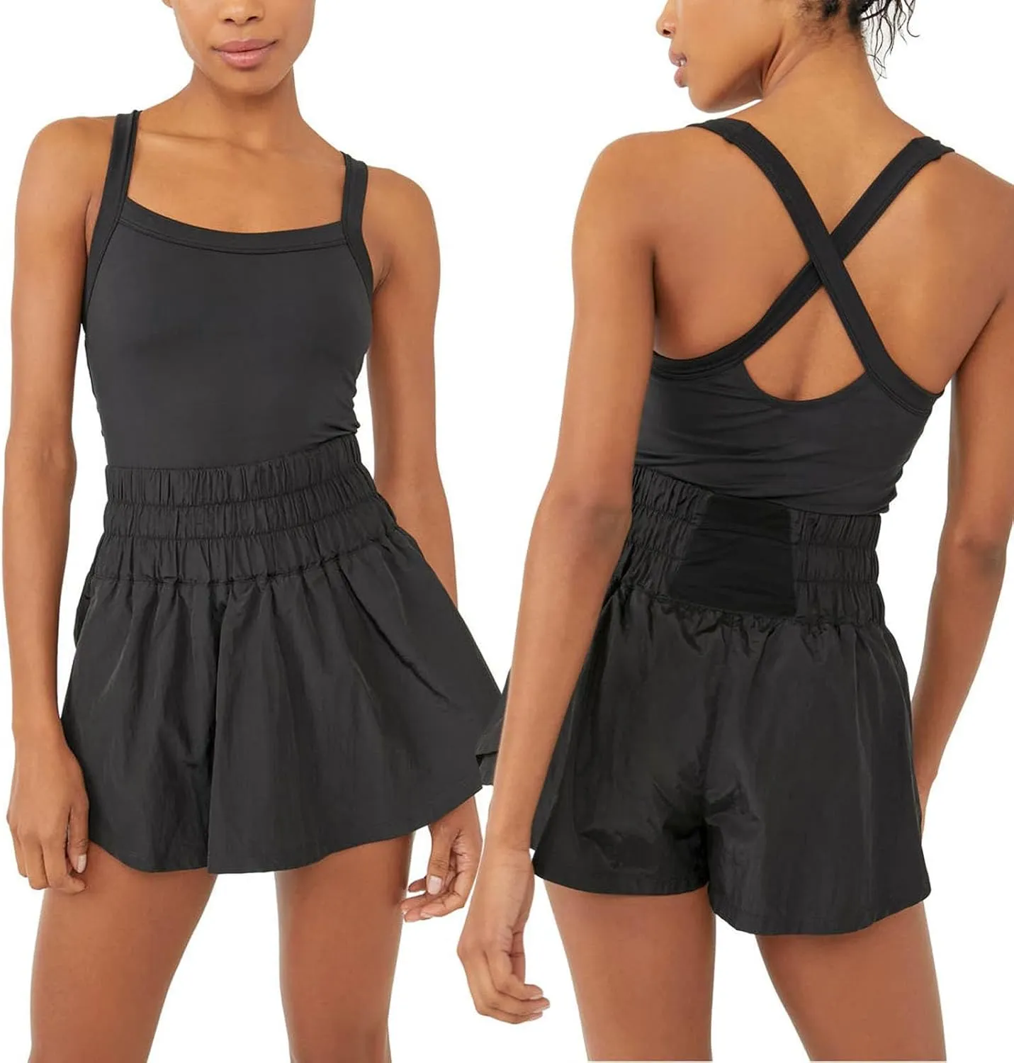 Honganda Women's Workout Athletic Romper Sleeveless Jumpsuit Tennis Dress Skorts Running Exercise Gym Yoga Golf Dress