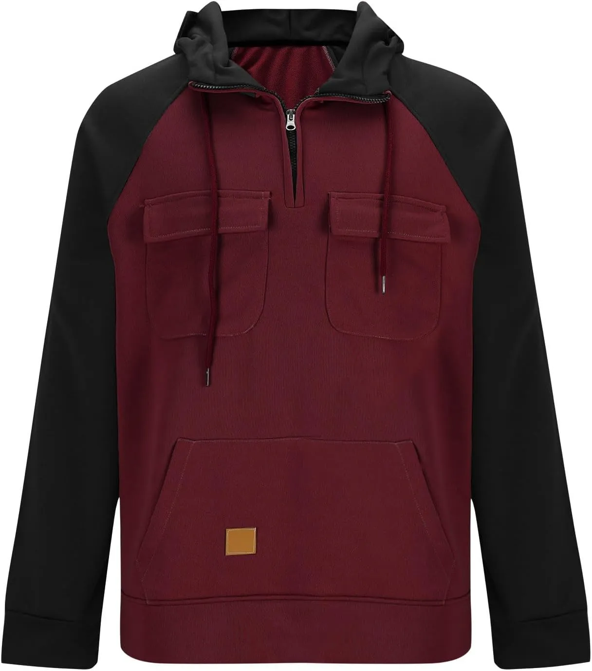Hoodies for Men Quarter Zip Aztec Pullover Tactical Jacket Fall Vintage Outdoor Hooded Cargo Sweatshirts Multi Pocket