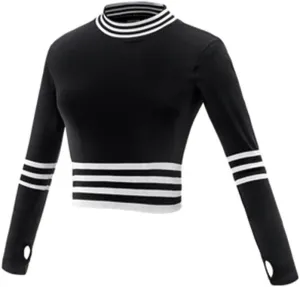 HSQMA Yoga Shirt for Women Long Sleeve Crop Top Workout Women Thumb Hole Tops Tight Sexy Workout Shirts Quick Dry T Shirt Top (Color : Black/, Size : M/)
