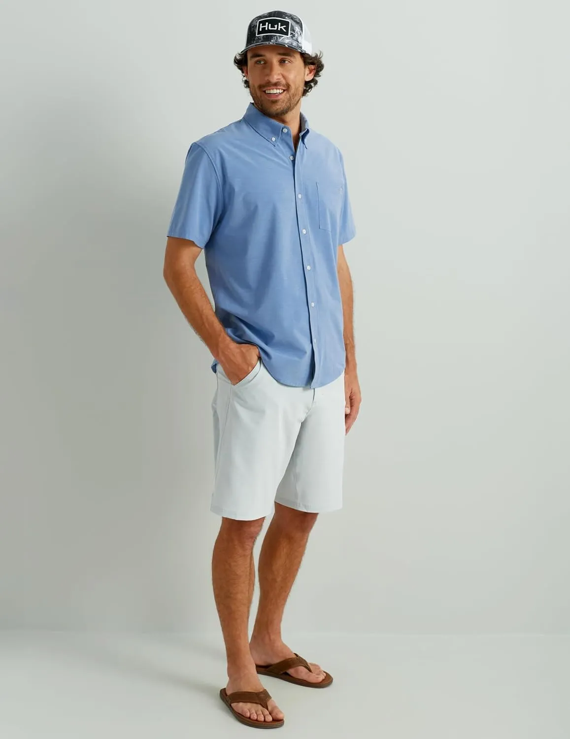 HUK Men's Kona Solid Short Sleeve Fishing Button Down Shirt