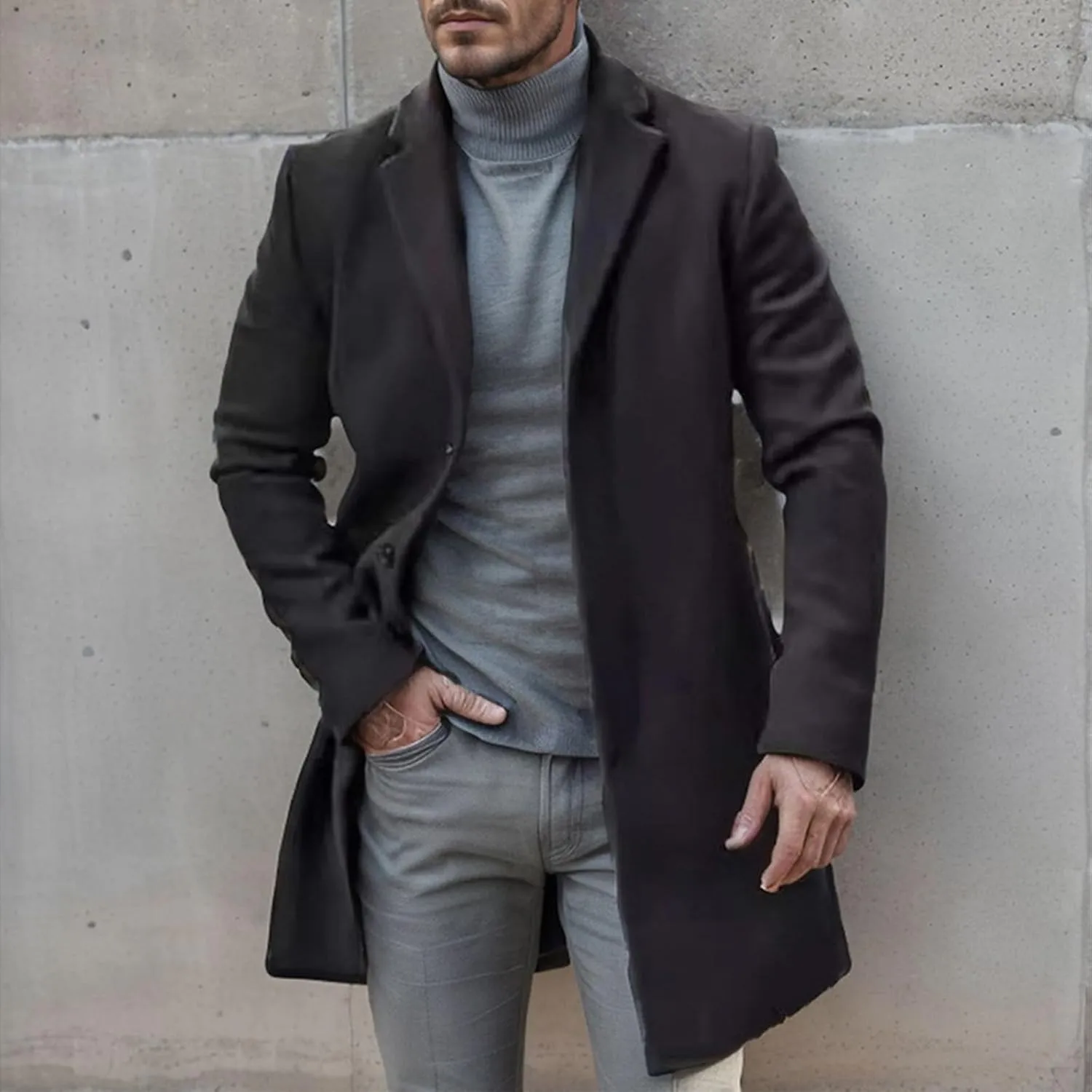 Hulpvktsgiq Men's Casual Trench Coat Hooded Windbreaker Oversized Jacket Overcoat Double Breasted Pea Coat wih Pockets