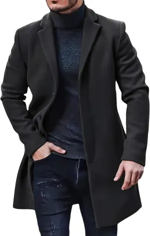 Hulpvktsgiq Men's Casual Trench Coat Hooded Windbreaker Oversized Jacket Overcoat Double Breasted Pea Coat wih Pockets