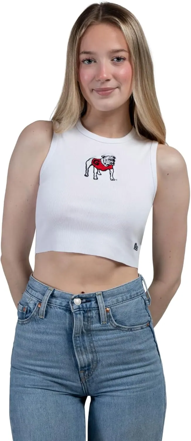 Hype & Vice Cut-Off Tank for Women (Medium) - University of Georgia Top for Women, Cropped Fit Tank Top, College Shirts for Game Days - White