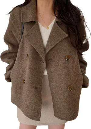 IDEALSANXUN Short Wool Coats for Women 2024 Fall Winter Cropped Trench Coat Pea Coats Tweed Blazer Jacket