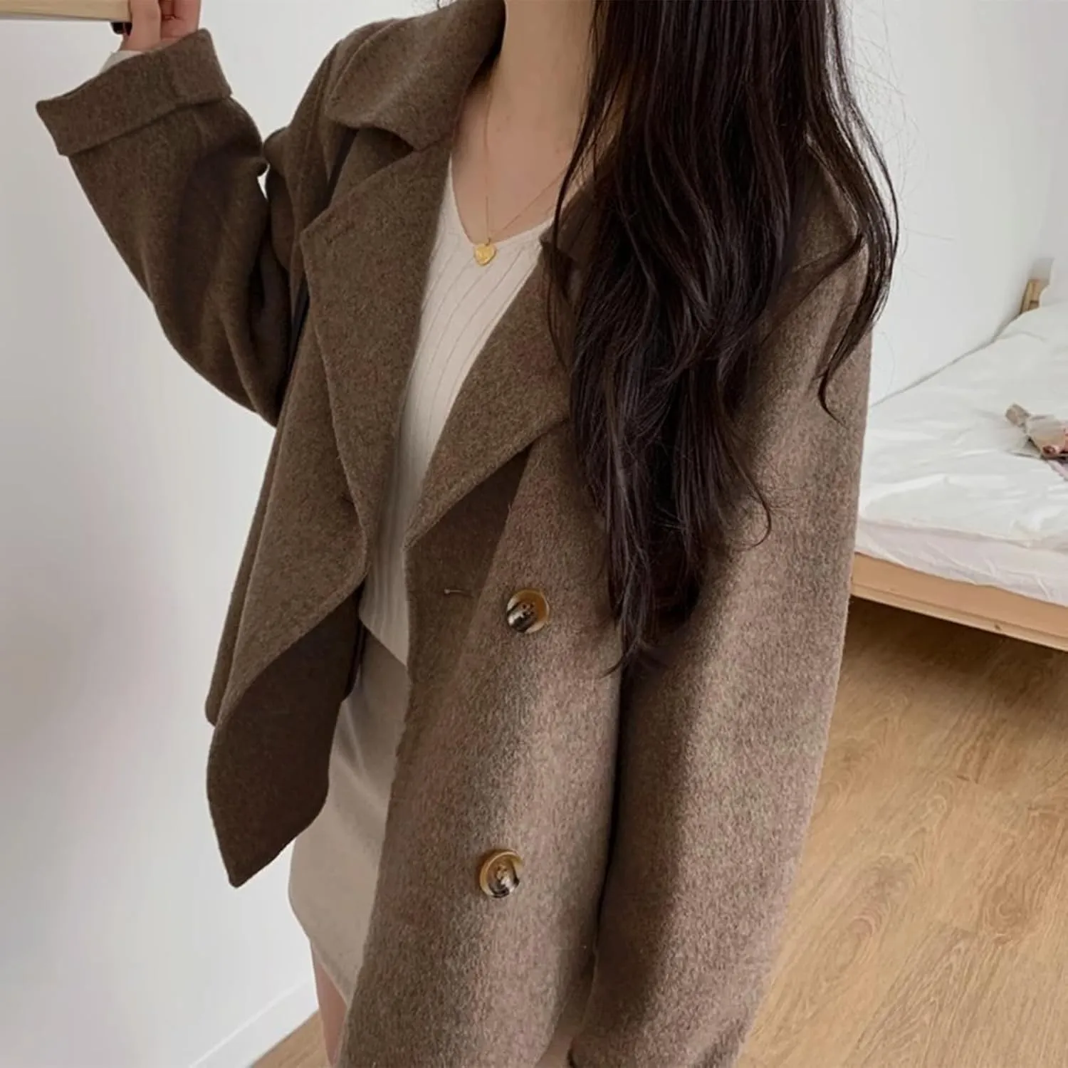 IDEALSANXUN Short Wool Coats for Women 2024 Fall Winter Cropped Trench Coat Pea Coats Tweed Blazer Jacket