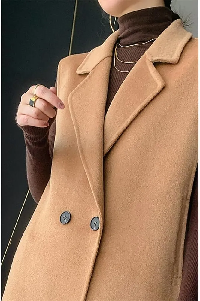 IDEALSANXUN Womens Long Wool Vest Fall Winter Sleeveless Blazer Jackets Wool Coat