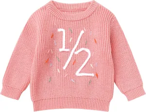 IDOPIP Toddler Baby Girls First Birthday Outfit Boho Embroidery One Sweater Top Knit Pullover Sweatshirt Fall Winter Clothes