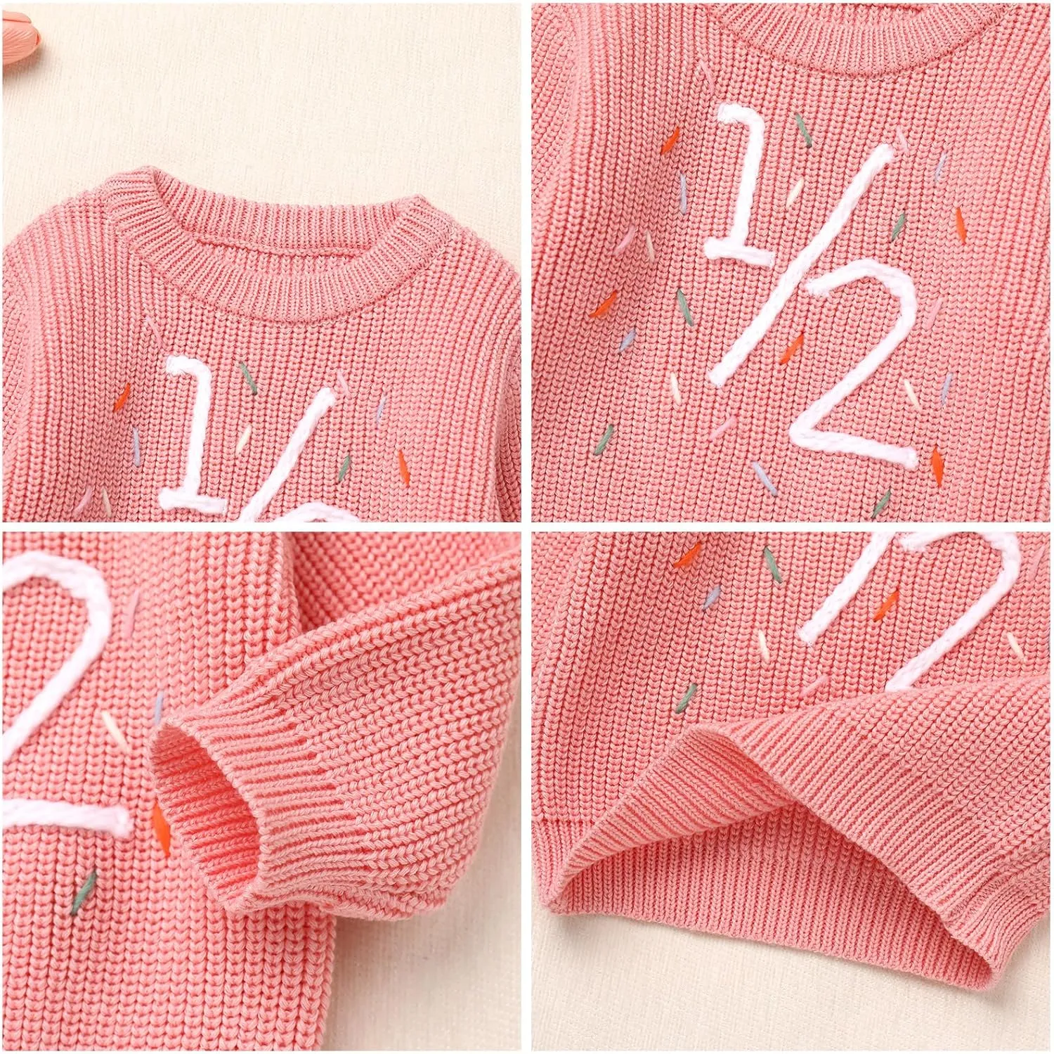 IDOPIP Toddler Baby Girls First Birthday Outfit Boho Embroidery One Sweater Top Knit Pullover Sweatshirt Fall Winter Clothes