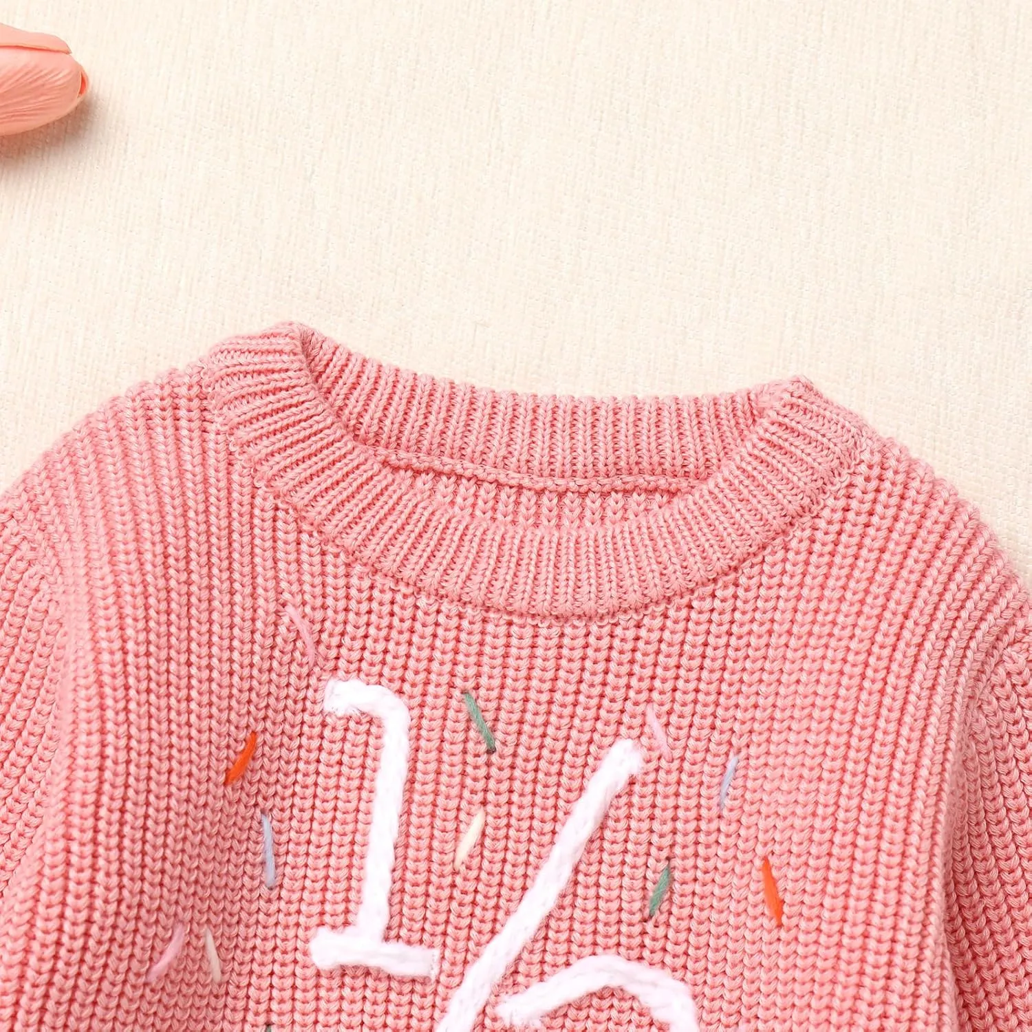 IDOPIP Toddler Baby Girls First Birthday Outfit Boho Embroidery One Sweater Top Knit Pullover Sweatshirt Fall Winter Clothes