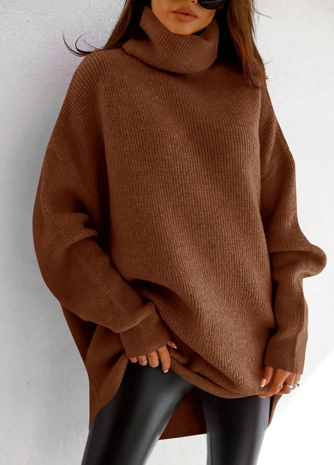 imesrun Womens Turtleneck Oversized Sweater Batwing Chunky Pullover Sweater Casual Fall Loose Knit Jumper Top