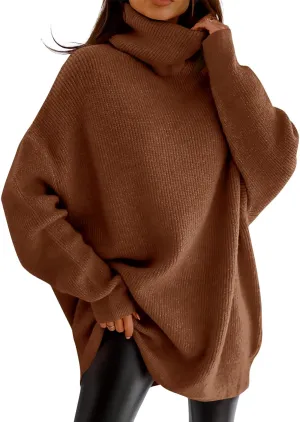 imesrun Womens Turtleneck Oversized Sweater Batwing Chunky Pullover Sweater Casual Fall Loose Knit Jumper Top
