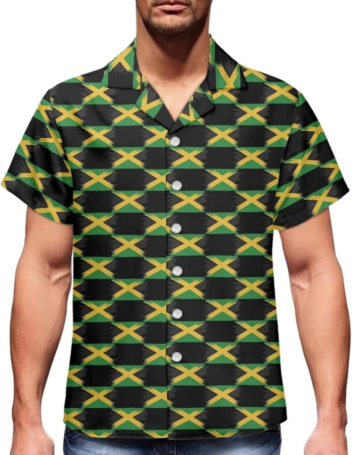 Jamaican 2 Piece Set Couple Outfits Women Jamaica Flag Short Sleeve Skinny Slim Dress Men's Shirt