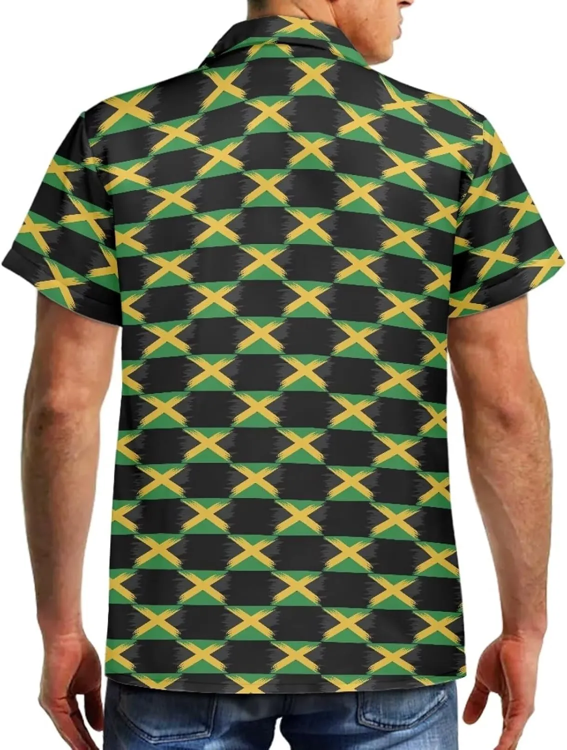 Jamaican 2 Piece Set Couple Outfits Women Jamaica Flag Short Sleeve Skinny Slim Dress Men's Shirt