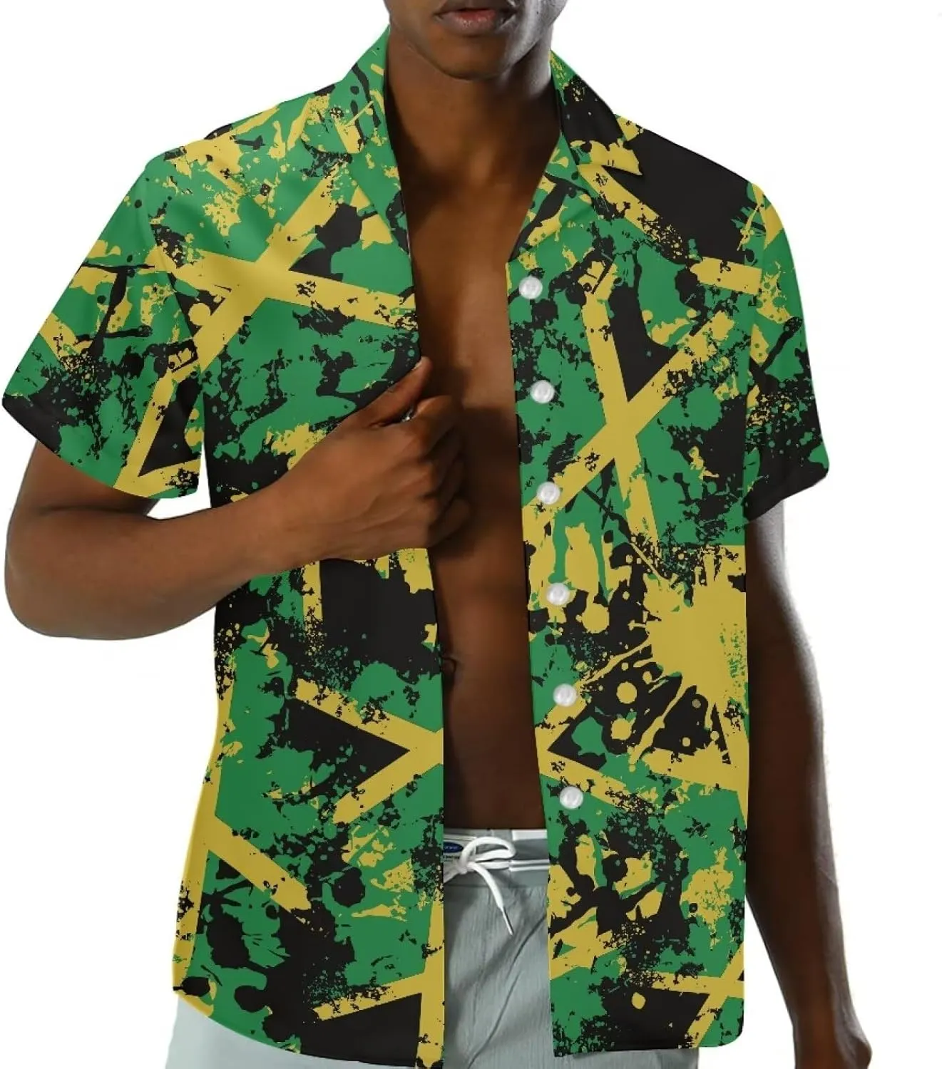 Jamaican 2 Piece Set Couple Outfits Women Jamaica Flag Short Sleeve Skinny Slim Dress Men's Shirt