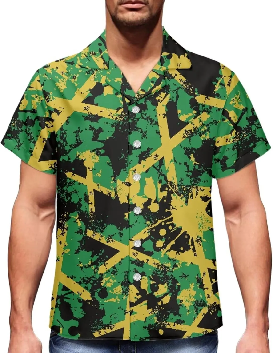 Jamaican 2 Piece Set Couple Outfits Women Jamaica Flag Short Sleeve Skinny Slim Dress Men's Shirt