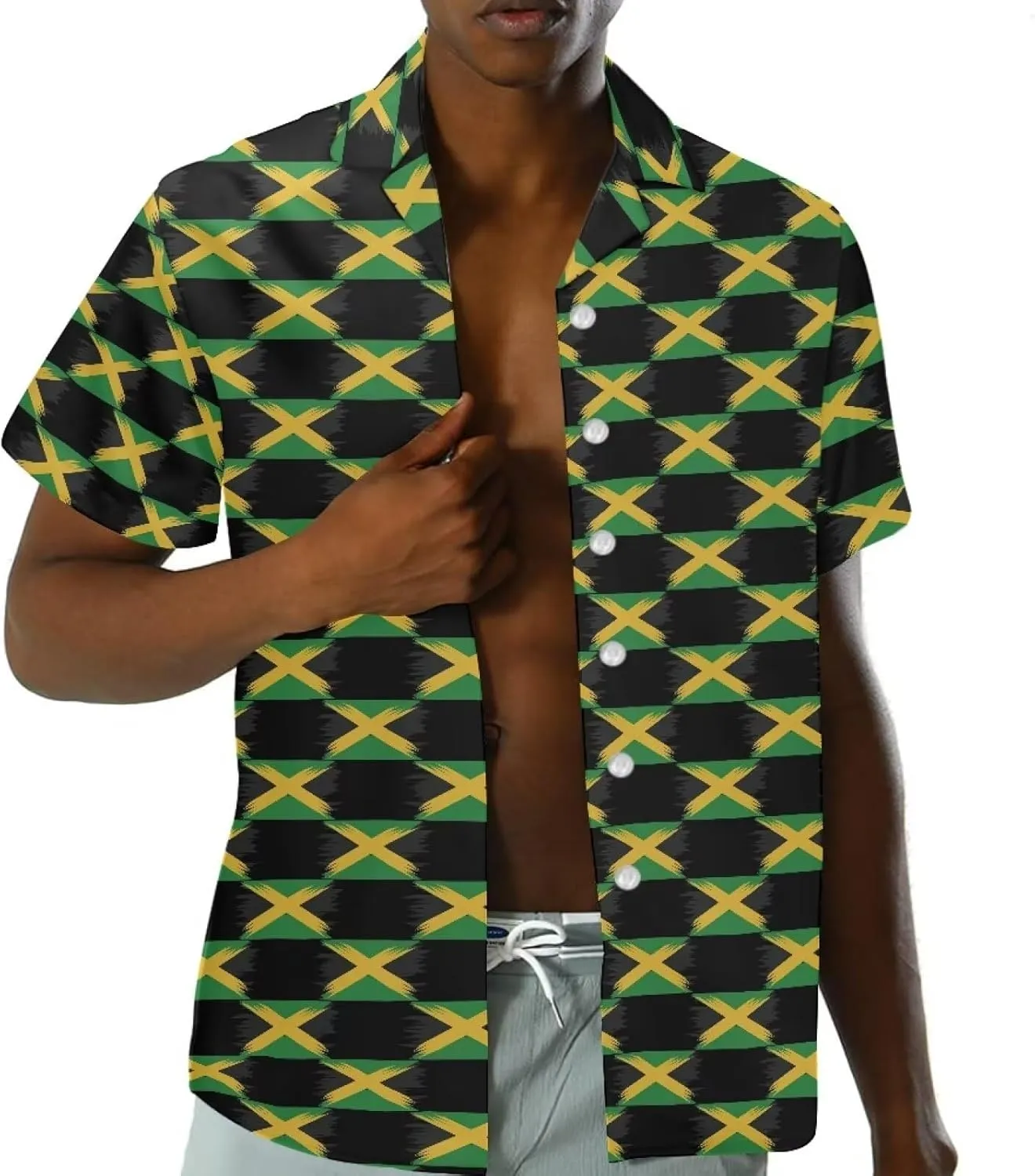 Jamaican 2 Piece Set Couple Outfits Women Jamaica Flag Short Sleeve Skinny Slim Dress Men's Shirt