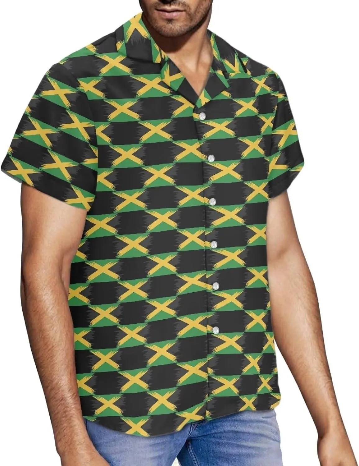 Jamaican 2 Piece Set Couple Outfits Women Jamaica Flag Short Sleeve Skinny Slim Dress Men's Shirt