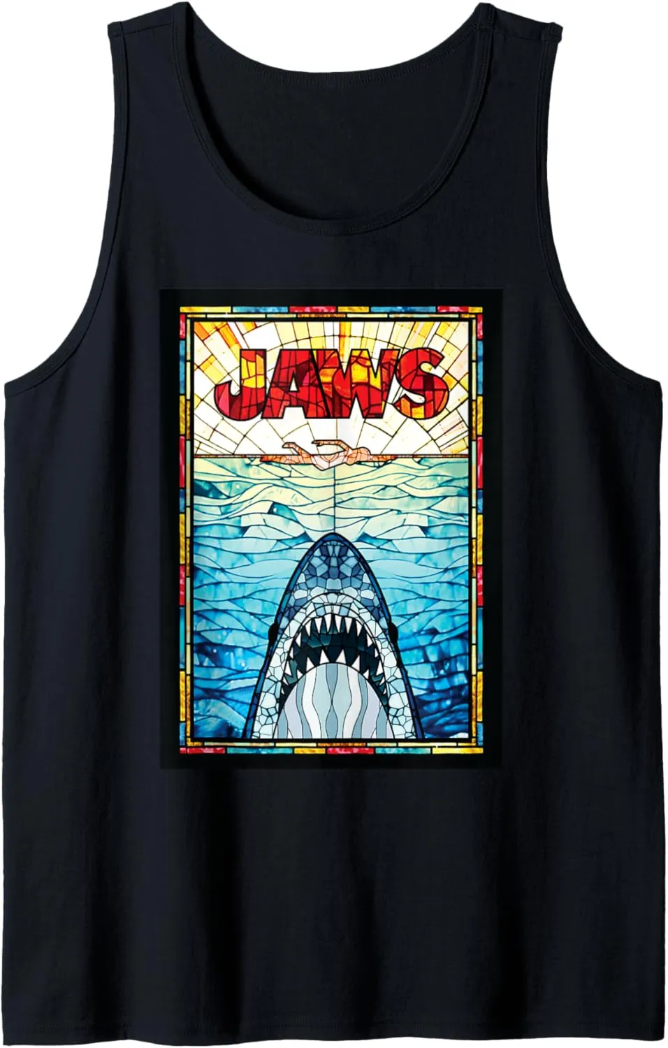 Jaws 50th Anniversary Poster Stained Glass Front & Back Tank Top