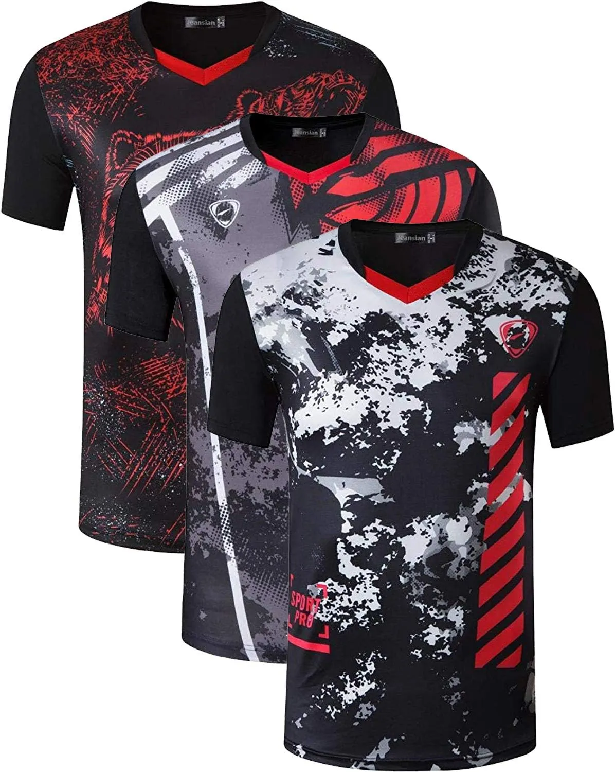 jeansian Men's 3 Packs Athletic Quick Dry Fit Short Sleeve Sport T-Shirt Tshirts Tee Shirt Tennis Golf Bowling LSL182