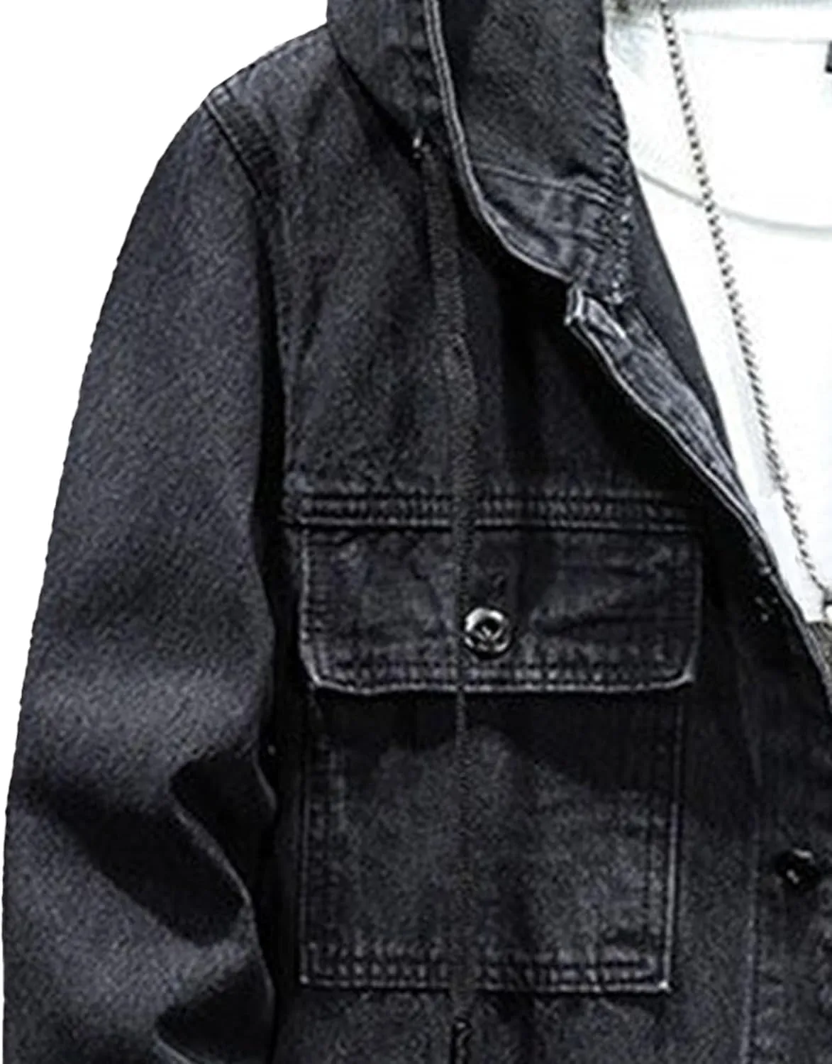 JEKE-DG Men's Distressed Denim Hoodie Jacket Casual Slim Fit Button Down Jeans Coat Long Sleeve Trucker Outwear