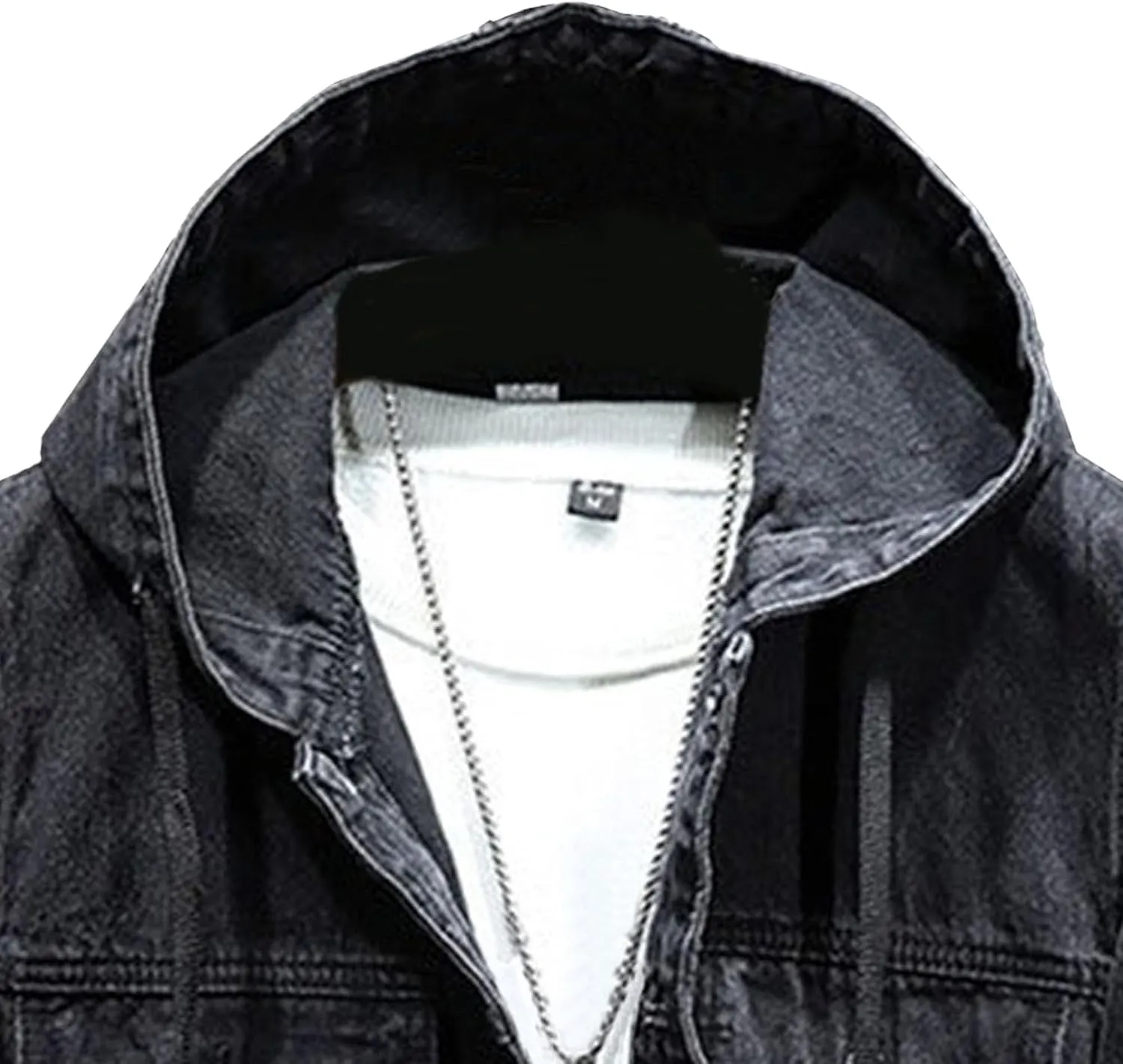 JEKE-DG Men's Distressed Denim Hoodie Jacket Casual Slim Fit Button Down Jeans Coat Long Sleeve Trucker Outwear