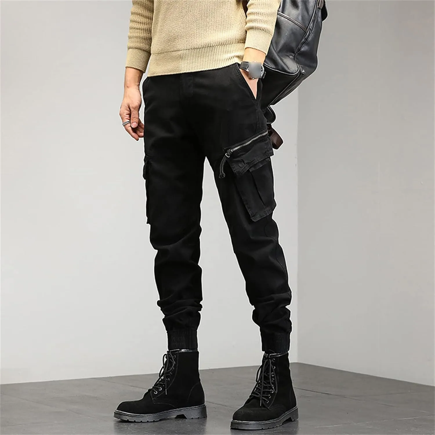 JEShifangjiusu Mens Lightweight Fashion Pants Sweatpants Loose Joggers Cargo Pants Casual Chino Long Trousers Zipper Pockets