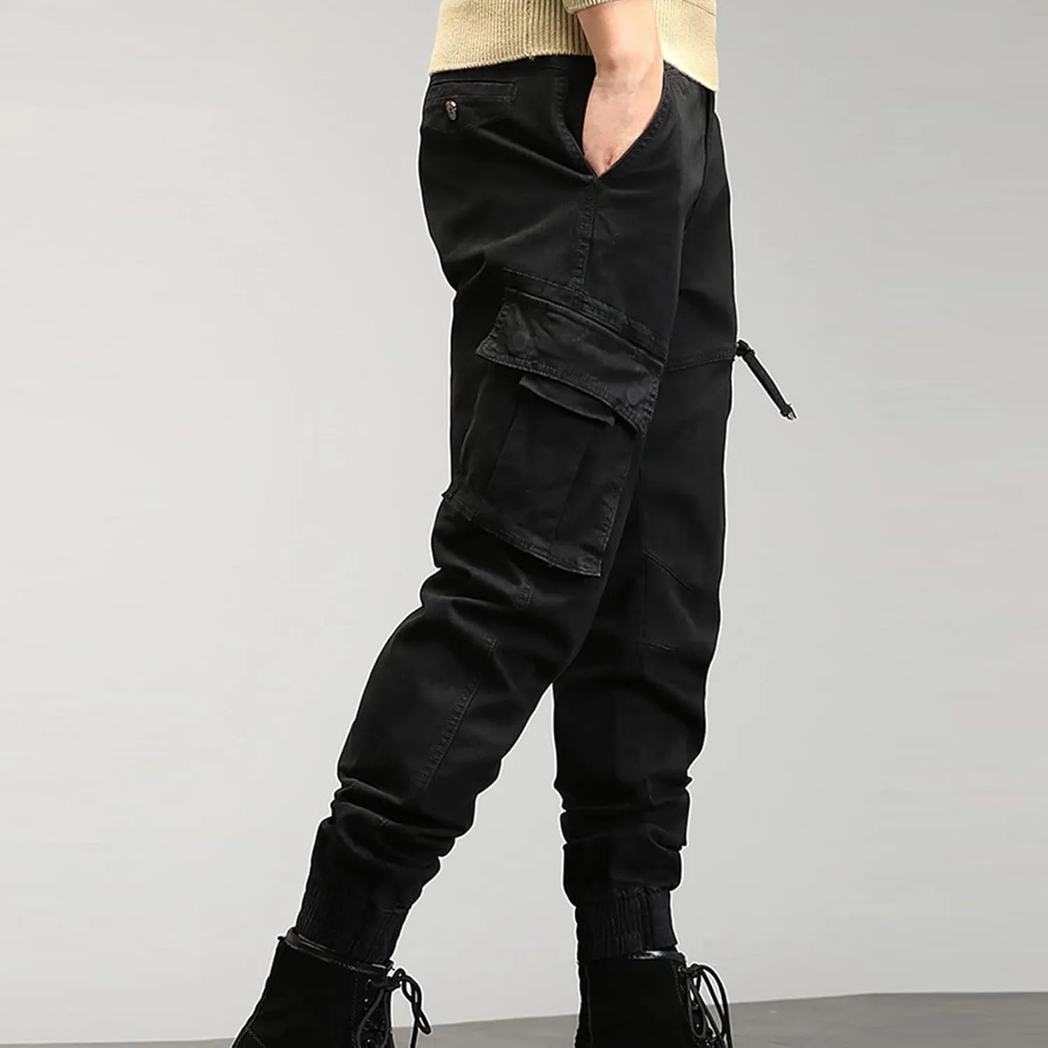 JEShifangjiusu Mens Lightweight Fashion Pants Sweatpants Loose Joggers Cargo Pants Casual Chino Long Trousers Zipper Pockets