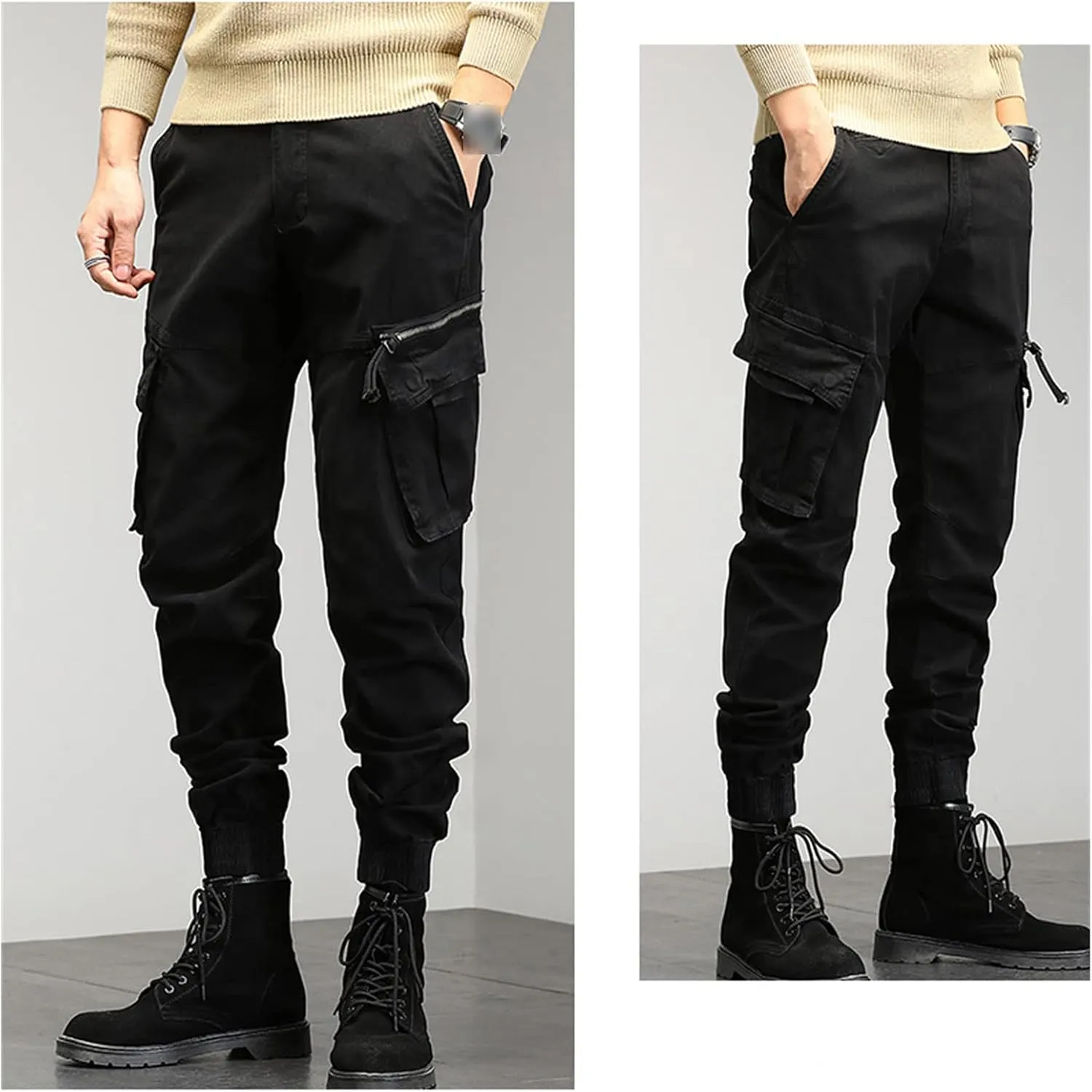 JEShifangjiusu Mens Lightweight Fashion Pants Sweatpants Loose Joggers Cargo Pants Casual Chino Long Trousers Zipper Pockets
