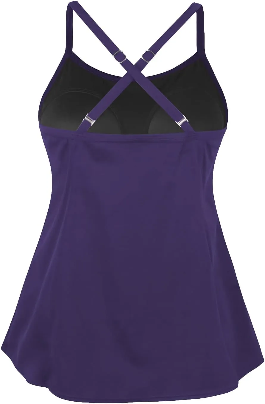 JINXUEER Women's Plus Size Flowy Swimsuit Crossback Tankini Top Modest Swimwear