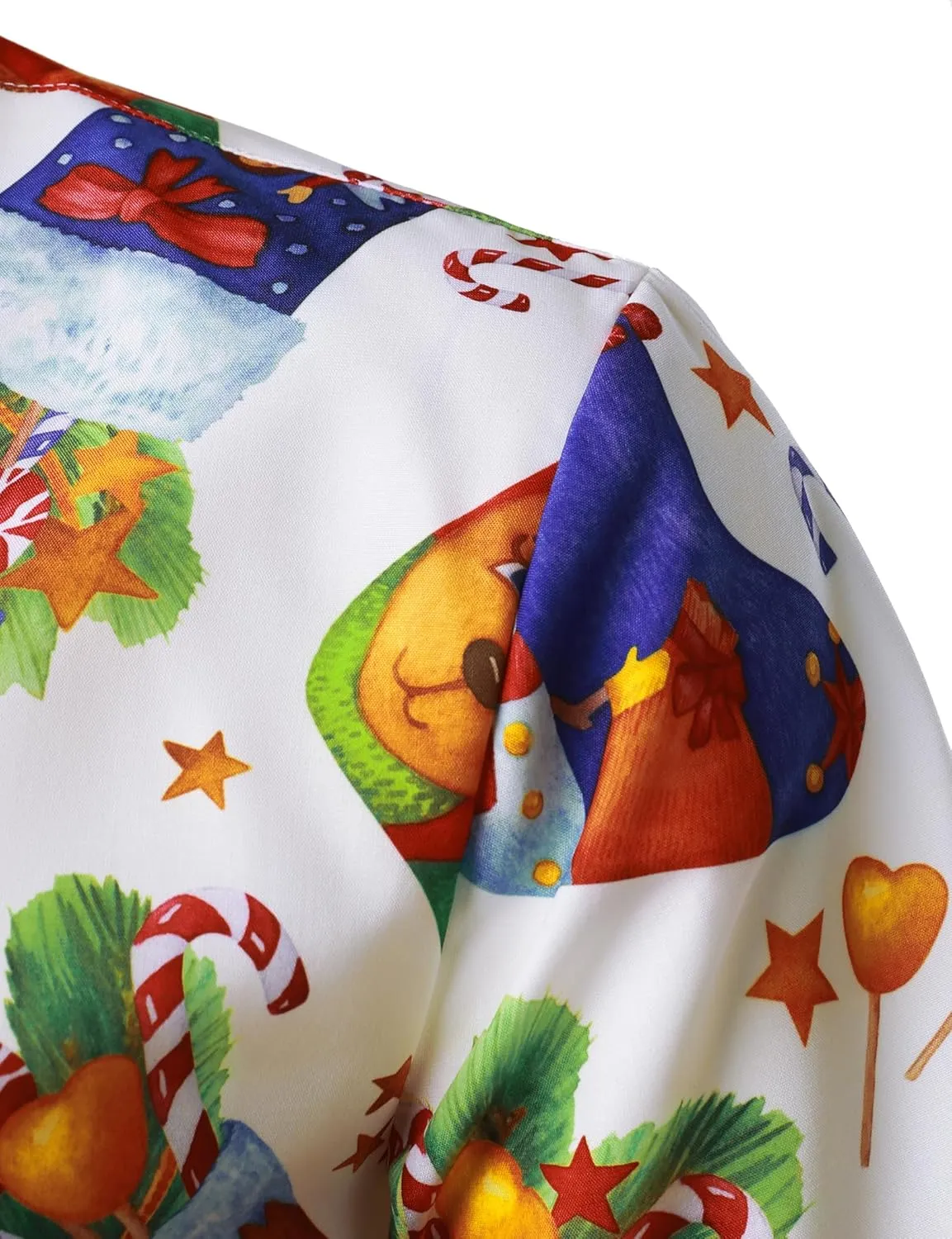 JOGAL Men's Christmas Shirt Santa Claus Party Flamingo Casual Hawaiian Shirts